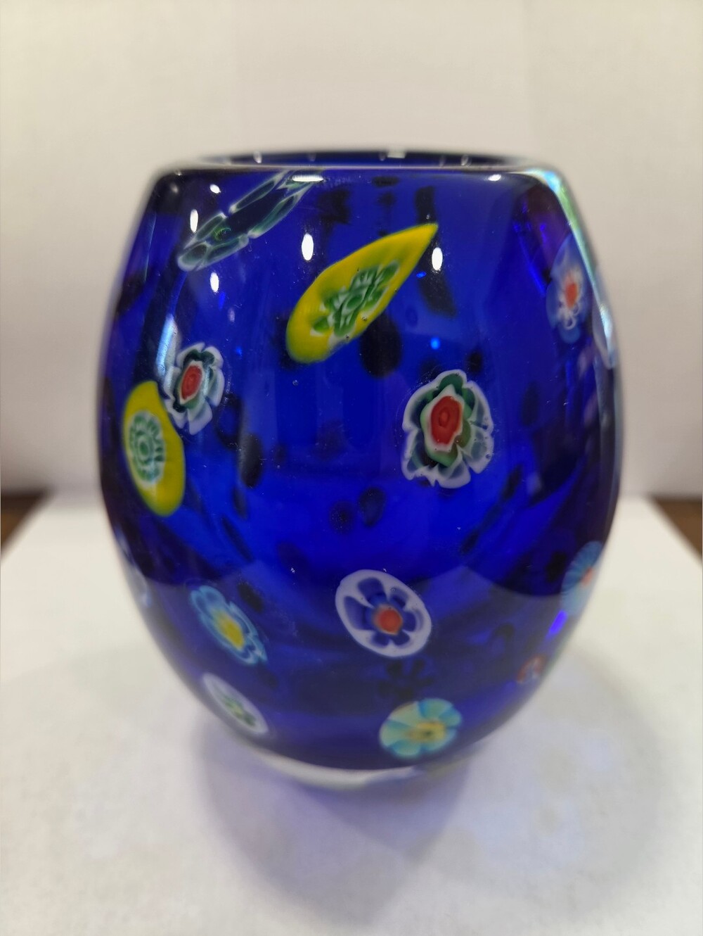 Murano Cobalt Blue Millefiori Glass Vase - Decorative Home Art